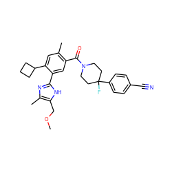 COCc1[nH]c(-c2cc(C(=O)N3CCC(F)(c4ccc(C#N)cc4)CC3)c(C)cc2C2CCC2)nc1C ZINC000150205624