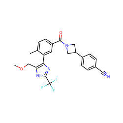 COCc1[nH]c(C(F)(F)F)nc1-c1cc(C(=O)N2CC(c3ccc(C#N)cc3)C2)ccc1C ZINC000220790820