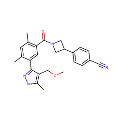 COCc1c(-c2cc(C(=O)N3CC(c4ccc(C#N)cc4)C3)c(C)cc2C)n[nH]c1C ZINC000219098327