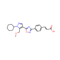 COCc1c(-c2nc(-c3ccc(/C=C/C(=O)O)cc3)no2)cnn1C1CCCCC1 ZINC000114563074