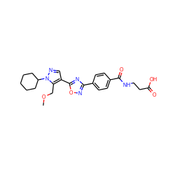 COCc1c(-c2nc(-c3ccc(C(=O)NCCC(=O)O)cc3)no2)cnn1C1CCCCC1 ZINC000114624379