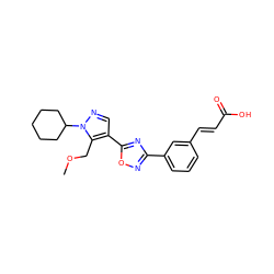 COCc1c(-c2nc(-c3cccc(/C=C/C(=O)O)c3)no2)cnn1C1CCCCC1 ZINC000114611782