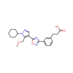 COCc1c(-c2nc(-c3cccc(CCC(=O)O)c3)no2)cnn1C1CCCCC1 ZINC000114611788