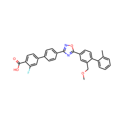 COCc1cc(-c2nc(-c3ccc(-c4ccc(C(=O)O)c(F)c4)cc3)no2)ccc1-c1ccccc1C ZINC001772640634