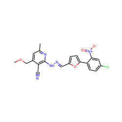 COCc1cc(C)nc(N/N=C/c2ccc(-c3ccc(Cl)cc3[N+](=O)[O-])o2)c1C#N ZINC000013571742