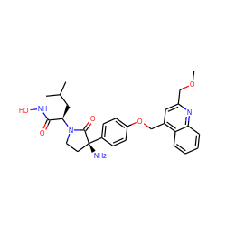 COCc1cc(COc2ccc([C@]3(N)CCN([C@H](CC(C)C)C(=O)NO)C3=O)cc2)c2ccccc2n1 ZINC000068045187