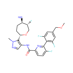 COCc1cc(F)c(-c2nc(C(=O)Nc3cnn(C)c3[C@@H]3CC[C@@H](N)[C@H](F)CO3)ccc2F)c(F)c1 ZINC000205649708