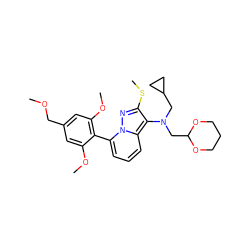 COCc1cc(OC)c(-c2cccc3c(N(CC4CC4)CC4OCCCO4)c(SC)nn23)c(OC)c1 ZINC000084740514