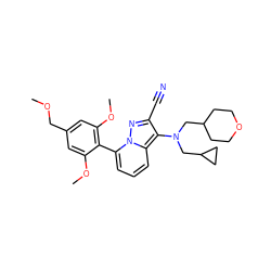 COCc1cc(OC)c(-c2cccc3c(N(CC4CCOCC4)CC4CC4)c(C#N)nn23)c(OC)c1 ZINC000084731669