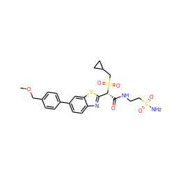 COCc1ccc(-c2ccc3nc([C@@H](C(=O)NCCS(N)(=O)=O)S(=O)(=O)CC4CC4)sc3c2)cc1 ZINC000145512409