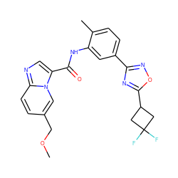 COCc1ccc2ncc(C(=O)Nc3cc(-c4noc(C5CC(F)(F)C5)n4)ccc3C)n2c1 ZINC000206100108