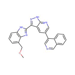 COCc1cccc2[nH]c(-c3n[nH]c4ncc(-c5cncc6ccccc56)cc34)nc12 ZINC000028950059