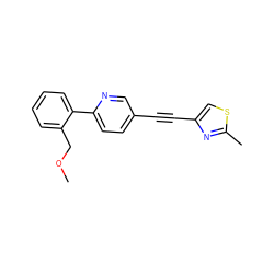 COCc1ccccc1-c1ccc(C#Cc2csc(C)n2)cn1 ZINC000169698708