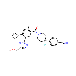 COCc1cnc(-c2cc(C(=O)N3CCC(F)(c4ccc(C#N)cc4)CC3)c(C)cc2C2CCC2)[nH]1 ZINC000150291738