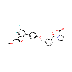 COCc1coc2c(-c3ccc(OCc4cccc(C(=O)N5CCC[C@H]5C(=O)O)c4)cc3)cc(F)c(F)c12 ZINC000224590904