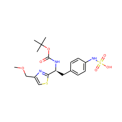 COCc1csc([C@H](Cc2ccc(NS(=O)(=O)O)cc2)NC(=O)OC(C)(C)C)n1 ZINC000113898312