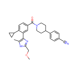 COCc1nc(-c2cc(C(=O)N3CCC(c4ccc(C#N)cc4)CC3)ccc2C2CC2)c(C)[nH]1 ZINC000219076639