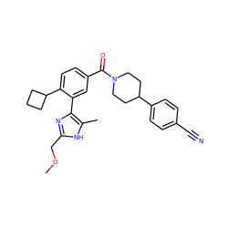 COCc1nc(-c2cc(C(=O)N3CCC(c4ccc(C#N)cc4)CC3)ccc2C2CCC2)c(C)[nH]1 ZINC000219103479