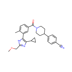 COCc1nc(C2CC2)c(-c2cc(C(=O)N3CCC(c4ccc(C#N)cc4)CC3)ccc2C)[nH]1 ZINC000141879640