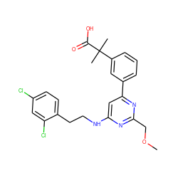 COCc1nc(NCCc2ccc(Cl)cc2Cl)cc(-c2cccc(C(C)(C)C(=O)O)c2)n1 ZINC000066102809