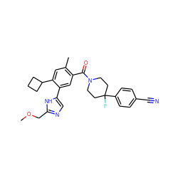 COCc1ncc(-c2cc(C(=O)N3CCC(F)(c4ccc(C#N)cc4)CC3)c(C)cc2C2CCC2)[nH]1 ZINC000098185454