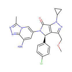 COCc1nn(C2CC2)c2c1[C@@H](c1ccc(Cl)cc1)N(c1cc(N)c3nnc(C)n3c1)C2=O ZINC000261166391