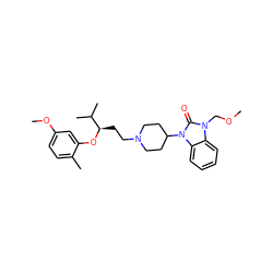 COCn1c(=O)n(C2CCN(CC[C@@H](Oc3cc(OC)ccc3C)C(C)C)CC2)c2ccccc21 ZINC000003990523