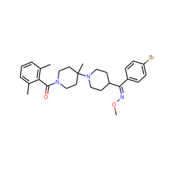 CON=C(c1ccc(Br)cc1)C1CCN(C2(C)CCN(C(=O)c3c(C)cccc3C)CC2)CC1 ZINC000254093942