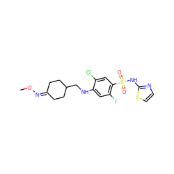 CON=C1CCC(CNc2cc(F)c(S(=O)(=O)Nc3nccs3)cc2Cl)CC1 ZINC001772584719