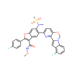 CONC(=O)c1c(-c2ccc(F)cc2)oc2cc(N(C)S(C)(=O)=O)c(-c3ccc4c(n3)-c3cc5c(F)cccc5n3CO4)cc12 ZINC000218307430