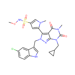 CONS(=O)(=O)c1cc(-c2c3c(=O)n(C)c(=O)n(CC4CC4)c3nn2Cc2c[nH]c3ccc(Cl)cc23)n(C)c1 ZINC000053281689