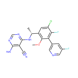 COc1c([C@@H](C)Nc2ncnc(N)c2C#N)cc(Cl)c(F)c1-c1cncc(F)c1 ZINC000146973913