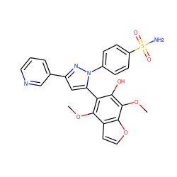COc1c(-c2cc(-c3cccnc3)nn2-c2ccc(S(N)(=O)=O)cc2)c(O)c(OC)c2occc12 ZINC000103240050