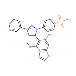 COc1c(-c2cc(-c3cccnc3)nn2-c2ccc(S(N)(=O)=O)cc2)c(O)cc2occc12 ZINC000103257050