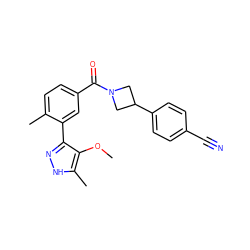 COc1c(-c2cc(C(=O)N3CC(c4ccc(C#N)cc4)C3)ccc2C)n[nH]c1C ZINC000219079062