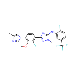 COc1c(-n2cnc(C)c2)ccc(-c2nc(Nc3cc(C(F)(F)F)ccc3F)n(C)n2)c1F ZINC000141680628