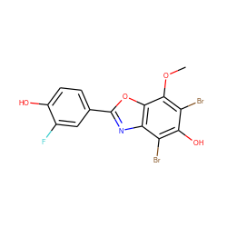 COc1c(Br)c(O)c(Br)c2nc(-c3ccc(O)c(F)c3)oc12 ZINC000013583741