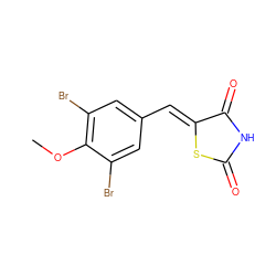 COc1c(Br)cc(/C=C2\SC(=O)NC2=O)cc1Br ZINC000016194447