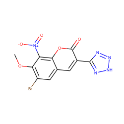 COc1c(Br)cc2cc(-c3nn[nH]n3)c(=O)oc2c1[N+](=O)[O-] ZINC000725326885