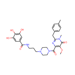 COc1c(C(=O)N2CCN(CCCNC(=O)c3cc(O)c(O)c(O)c3)CC2)nc(Cc2ccc(C)cc2)n(C)c1=O ZINC000299855524