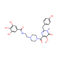 COc1c(C(=O)N2CCN(CCNC(=O)c3cc(O)c(O)c(O)c3)CC2)nc(Cc2ccc(O)cc2)n(C)c1=O ZINC000299856875