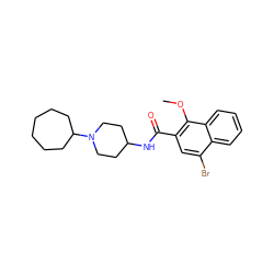 COc1c(C(=O)NC2CCN(C3CCCCCC3)CC2)cc(Br)c2ccccc12 ZINC000013862859