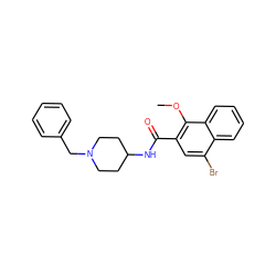 COc1c(C(=O)NC2CCN(Cc3ccccc3)CC2)cc(Br)c2ccccc12 ZINC000013862856