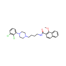 COc1c(C(=O)NCCCCN2CCN(c3cccc(Cl)c3Cl)CC2)ccc2ccccc12 ZINC000013492664