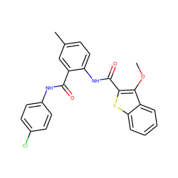 COc1c(C(=O)Nc2ccc(C)cc2C(=O)Nc2ccc(Cl)cc2)sc2ccccc12 ZINC000013487507