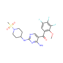 COc1c(C(=O)c2cnc(NC3CCN(S(C)(=O)=O)CC3)nc2N)cc(F)c(F)c1F ZINC000003963103