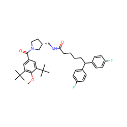 COc1c(C(C)(C)C)cc(C(=O)N2CC[C@H](CNC(=O)CCCCC(c3ccc(F)cc3)c3ccc(F)cc3)C2)cc1C(C)(C)C ZINC000084758473