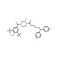 COc1c(C(C)(C)C)cc(C(=O)N2CCN(C(=O)CCCCC(c3ccc(F)cc3)c3ccc(F)cc3)[C@@H](C)C2)cc1C(C)(C)C ZINC000084757404