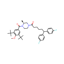 COc1c(C(C)(C)C)cc(C(=O)N2CCN(C(=O)CCCCC(c3ccc(F)cc3)c3ccc(F)cc3)C[C@@H]2C)cc1C(C)(C)C ZINC000006716465