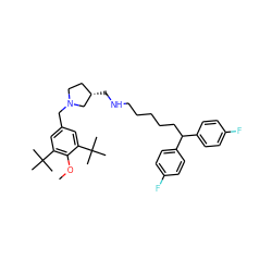 COc1c(C(C)(C)C)cc(CN2CC[C@H](CNCCCCCC(c3ccc(F)cc3)c3ccc(F)cc3)C2)cc1C(C)(C)C ZINC000084671292